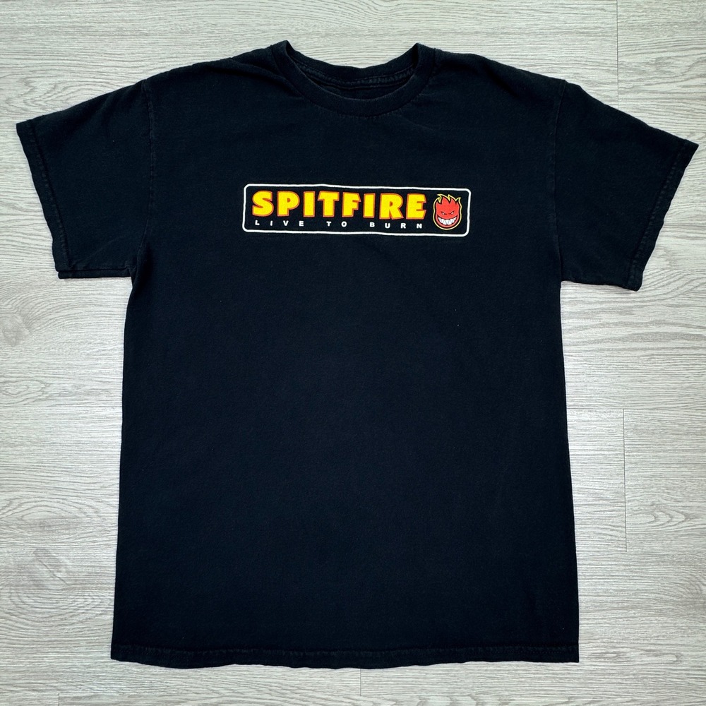 Spitfire Men's T-Shirt Live To Burn Bighead Logo Black Medium Skate Streetwear